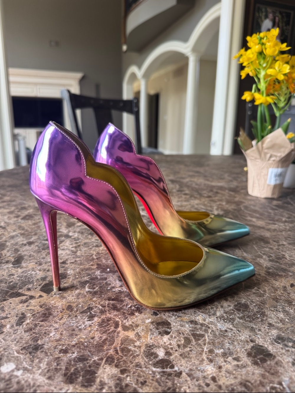 Christian Louboutin hot chick boreal metallic gold pink stiletto 100mm sz 39